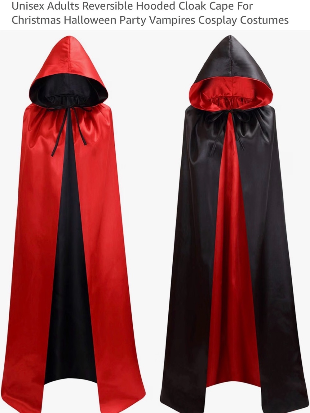 Unisex Adults Reversible Hooded Cloak Cape For Christmas Halloween Party Vampire